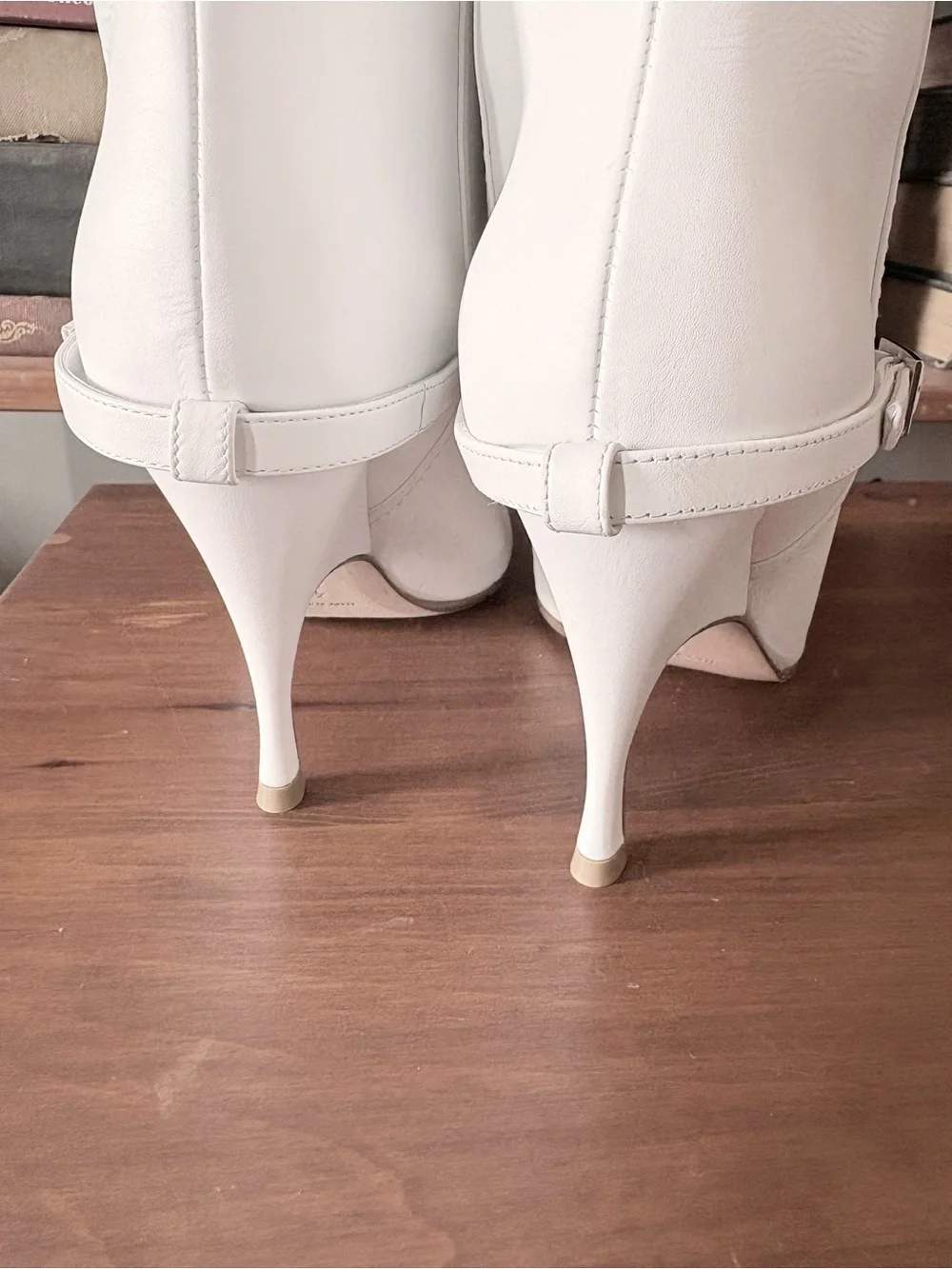 White Over-the-Knee Leather Boots with Low Heel